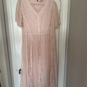 Vintage Elegant Pink Lace Maxi Dress